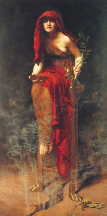 dipinto di john collier "sacerdotessa di Delfi"